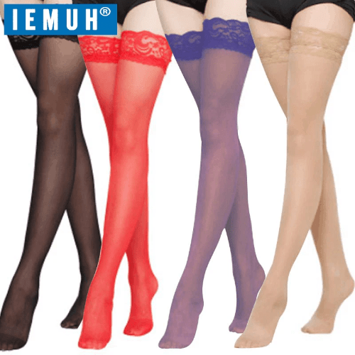 pornhint Pornhint Women's Sexy Stocking Sheer Lace Top Thigh High Stockings Nets For Women Female