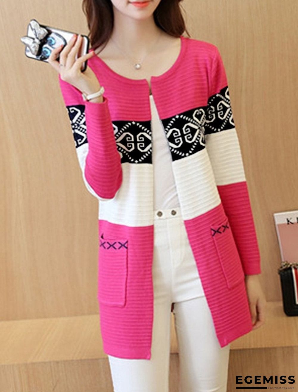 Color Block Printed Patch Pocket Cardigan | EGEMISS