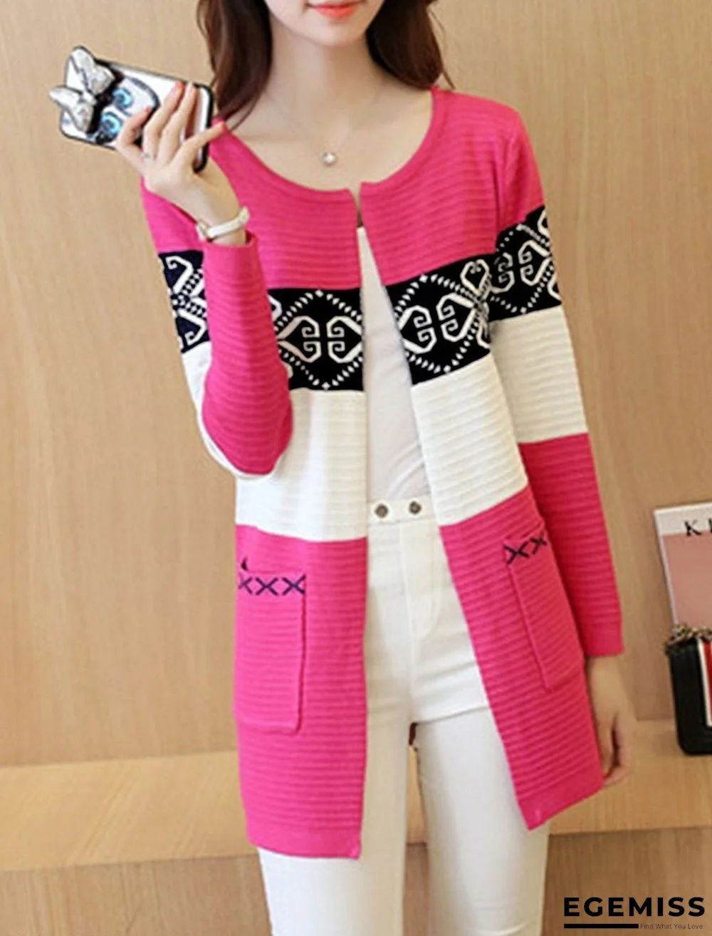 Color Block Printed Patch Pocket Cardigan | EGEMISS