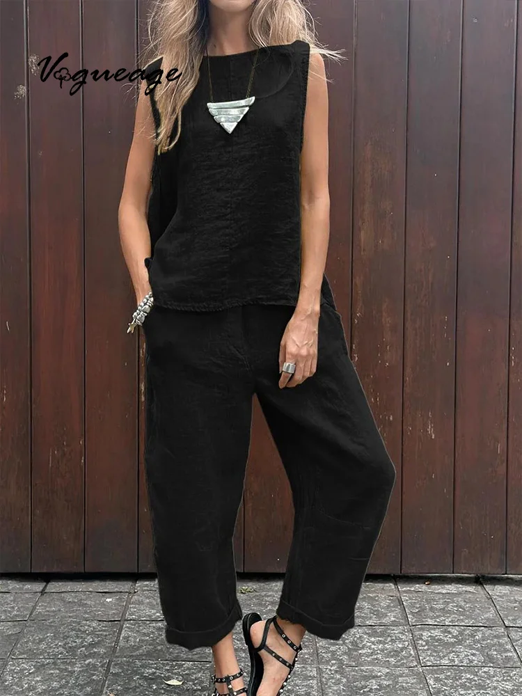 Fashion Casual Loose Two-Piece Sleeveless Top Loose Trousers Women's Suit