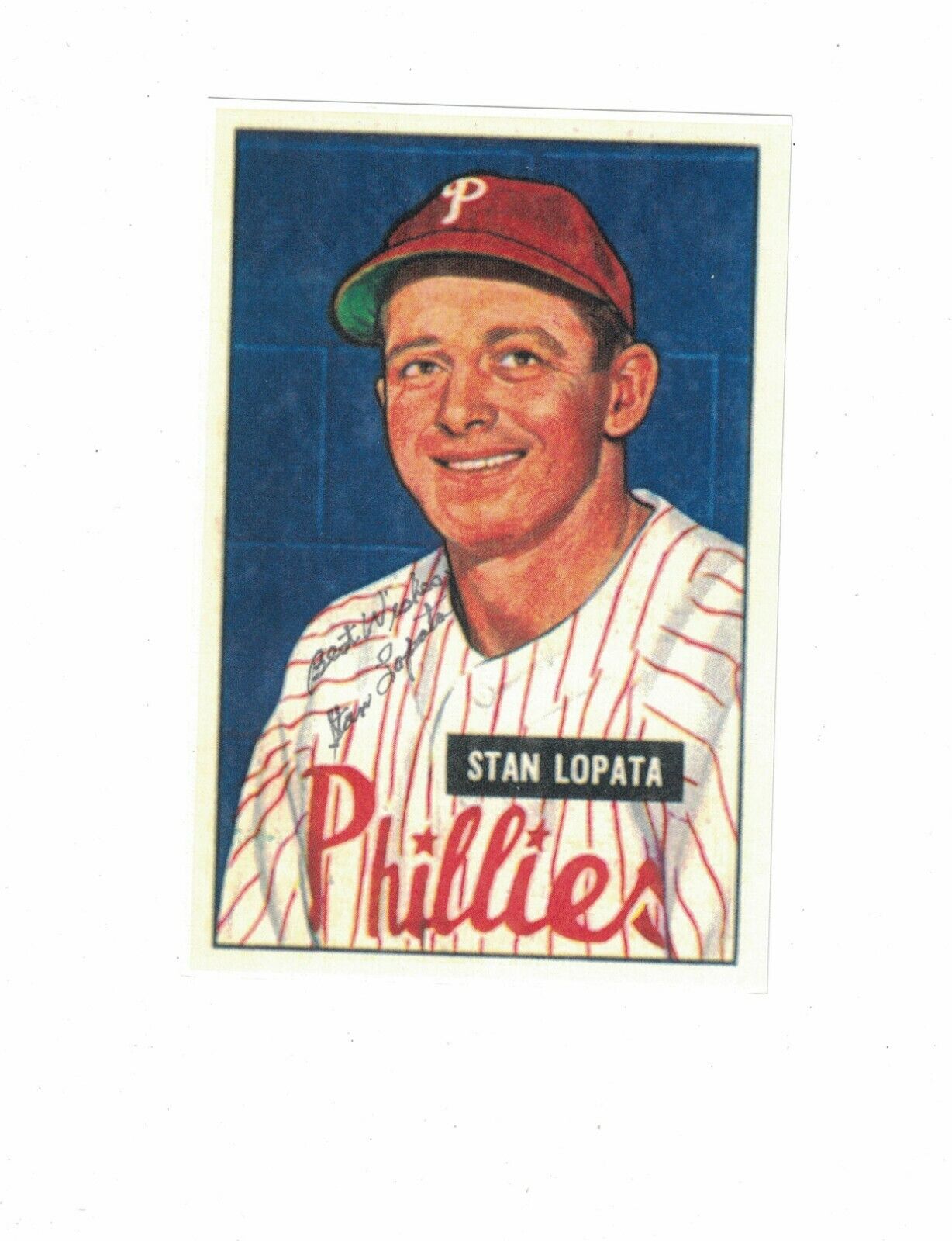 Stan Lopata Philadelphia Phillies Signed Blow Up Bowman Paper Photo Poster painting W/Our COA A