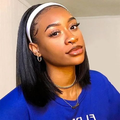 Jewtribute Hair®|Bob Wig Black Women Straight Bob Headband Wig Remy Natural Color