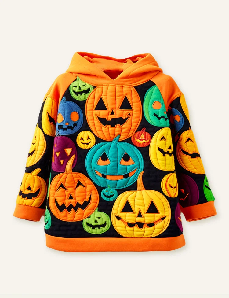 Toddler Kid Halloween Unisex Pumpkin Face Pull Over Hoodie