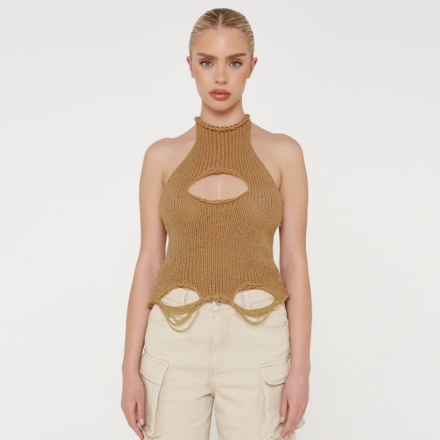 Ootddress Knit Hollow Out For Women Y2k Top Vest Sleeveless Fashion Summer 2025 Knitwear Pullover Crop tops Female Backless Tank Top