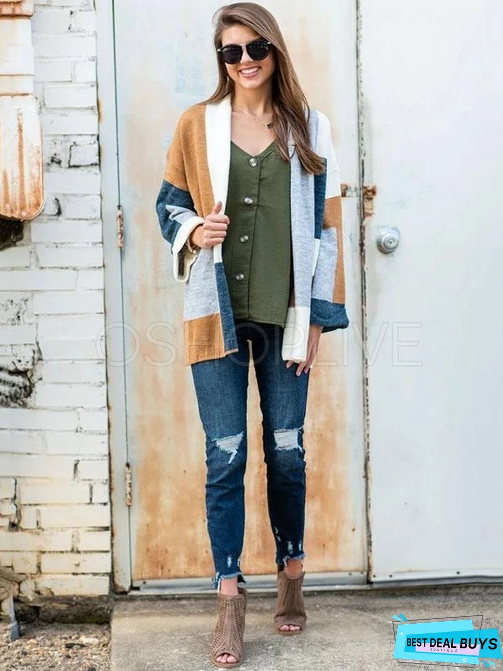 Splicing Color Mid-Length Knitting Sweater