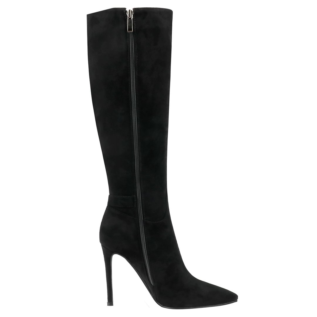 100mm Fashion Zipper Leather High Heels Knee Boots-MERUMOTE