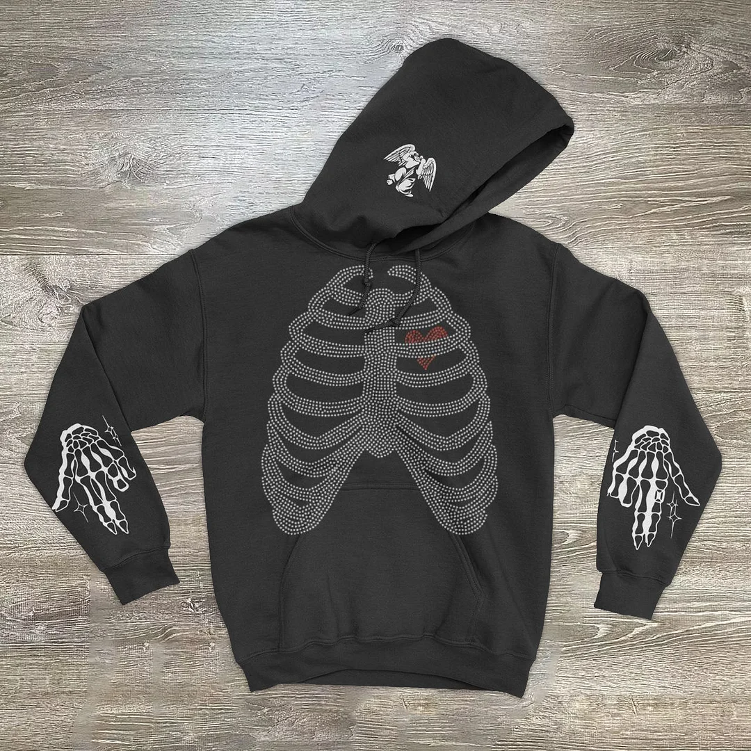 Street casual skull print long-sleeved hoodie