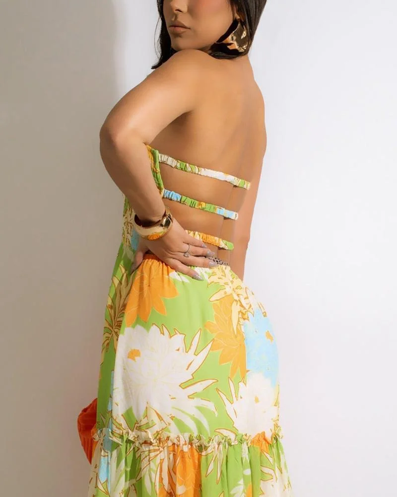 Strapless printed dress