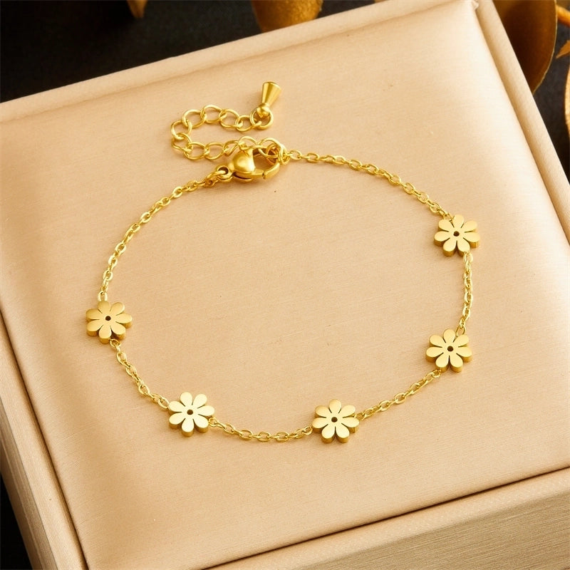 Basic Minimalist Classic Style Flower 304 Stainless Steel Bracelets In Bulk