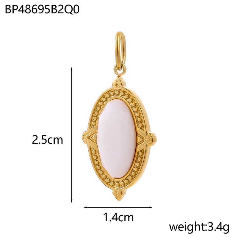 1 Piece 14*25mm 304 Stainless Steel Natural Stone Oval Pendant Jewelry Accessories