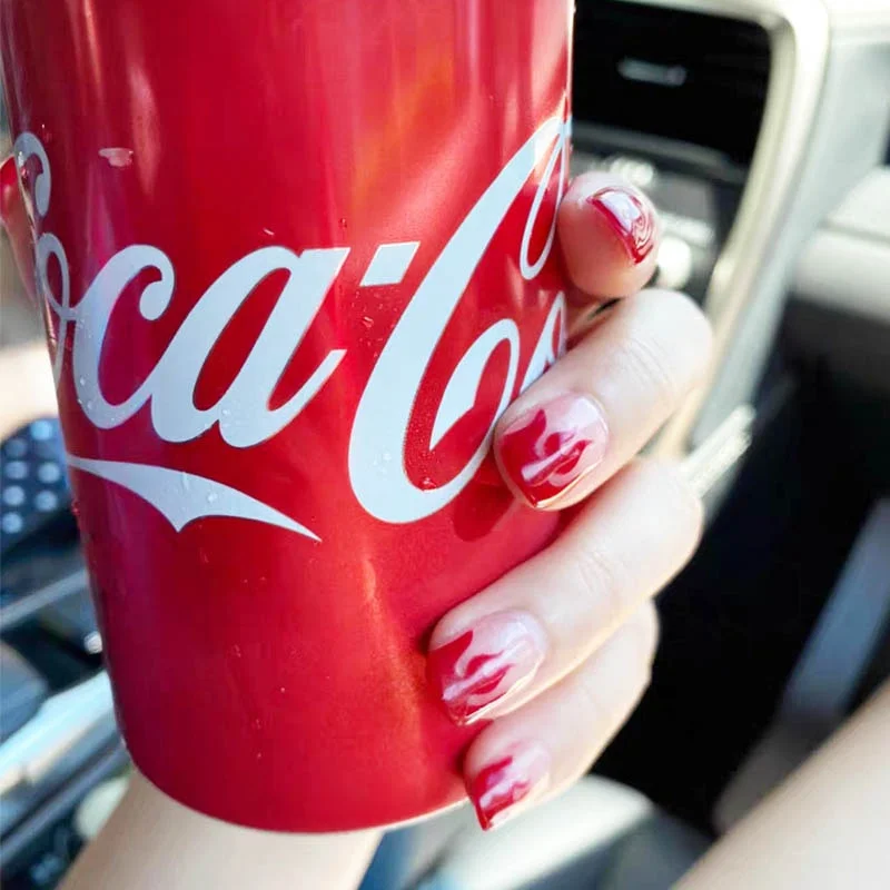 24pcs Long Pointy Head Wearable Manicure fake nails with glue Fashionable Natural Blue Sky White Cloud Water Drop Beautiful nail-Nail Inspo