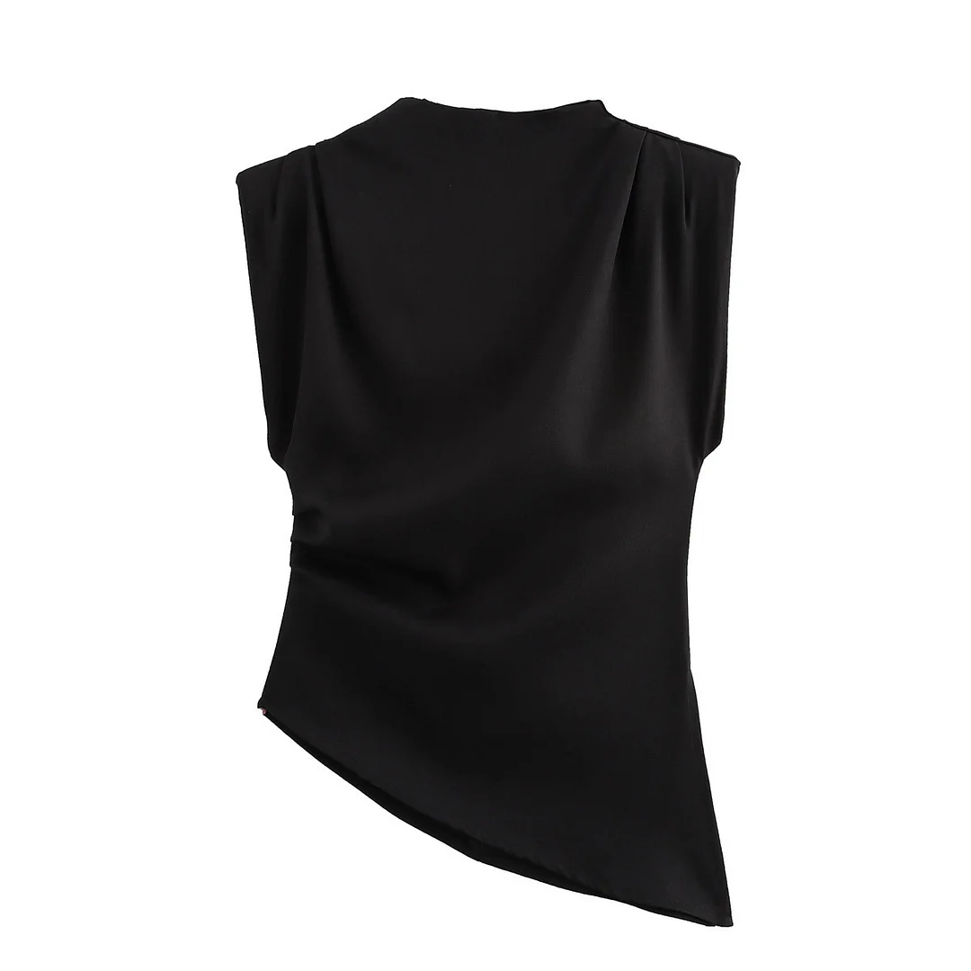 Nigikala Nigikala New Women's Fashion Asymmetric Folding Decoration Shoulderless Sleeveless Top 0085845