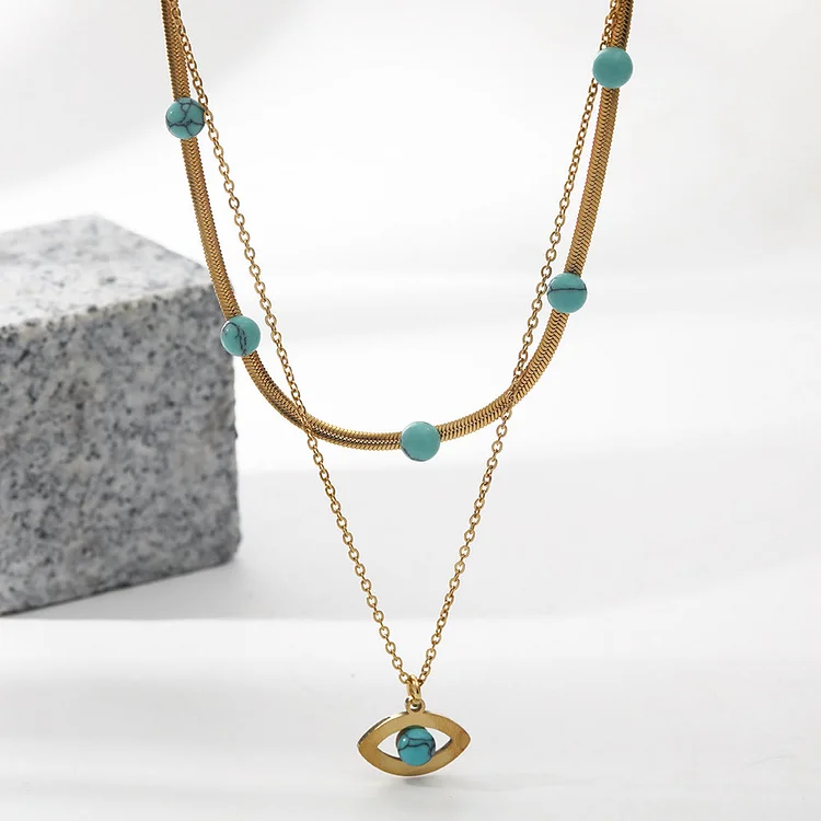 Olivenorma Turquoise Evil Eye Stainless Steel 18K Necklace