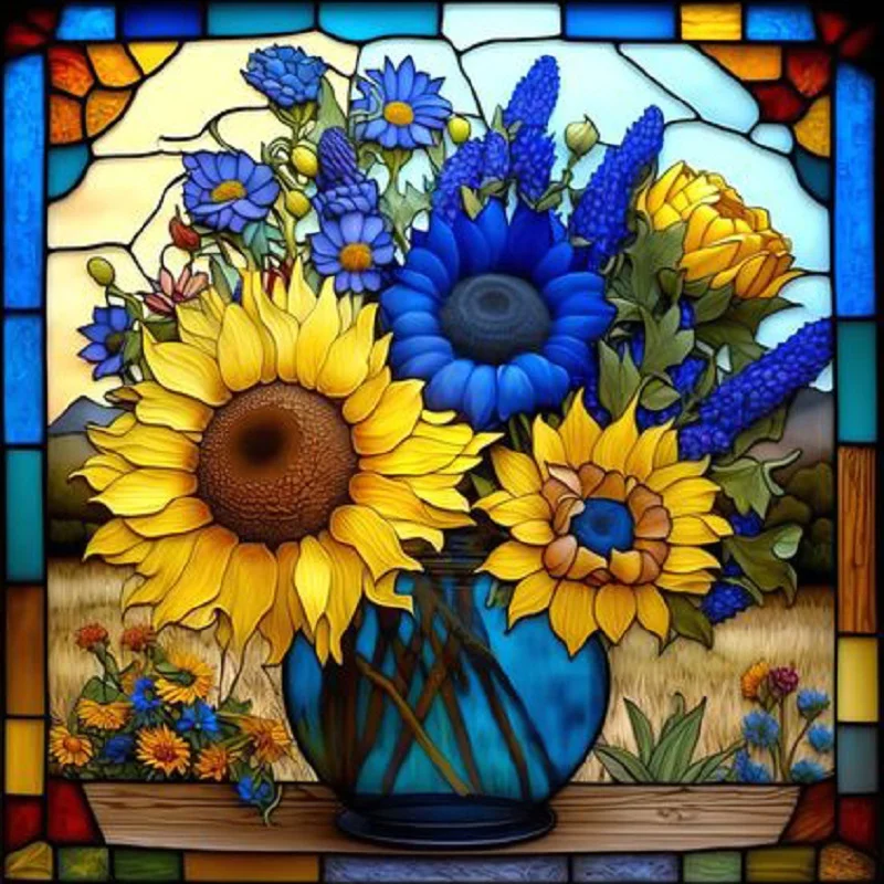 Diamond Painting - Full Round Drill - Stained Glass Sunflower(35*35cm)
