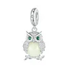 Luminous Owl Pendant Charm Fit For Bracelet And Necklace 925 Sterling Silver