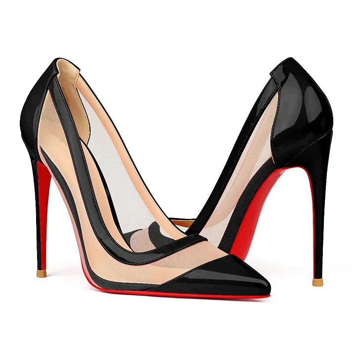 100mm/120mm Women's Breathable Mesh Pointed Toe Red Bottom High Heel Sandals Pumps-MERUMOTE