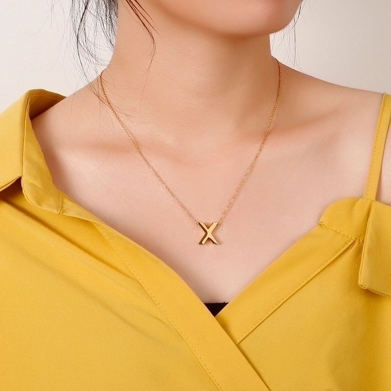 Titanium Steel 18K Gold Plated Fashion Plating Letter Necklace
