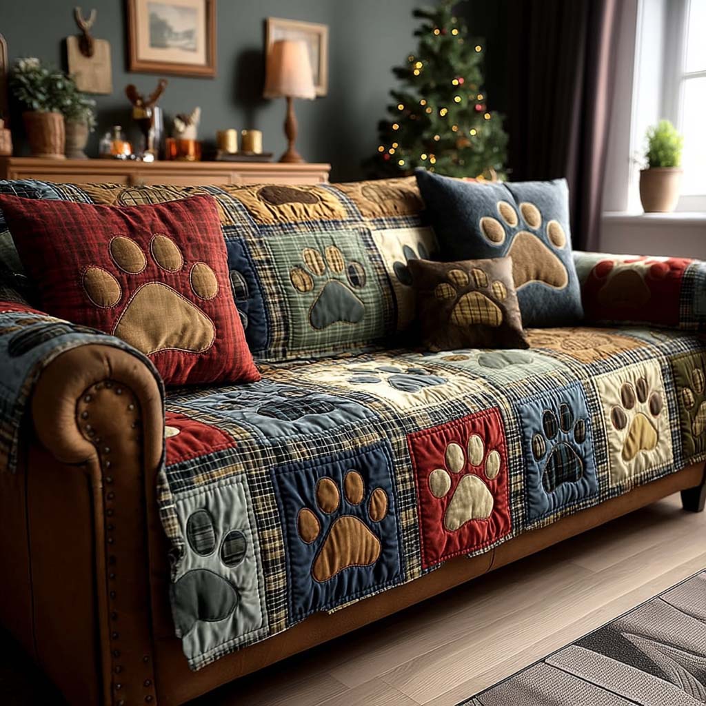 Paw Print Joy Quilted Sofa Cover NCU0NT11195 everthome