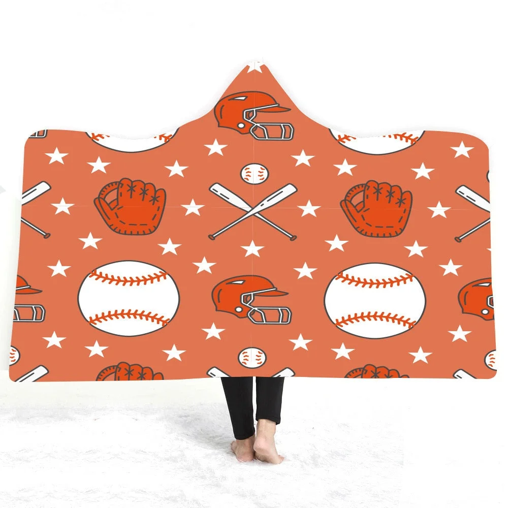 Hooded Blanket 3D Printed Baseball For Home Sofa Sherpa Fleece Hoodie Blanket Microfiber Throw Blanket For Adults Drop Shipping