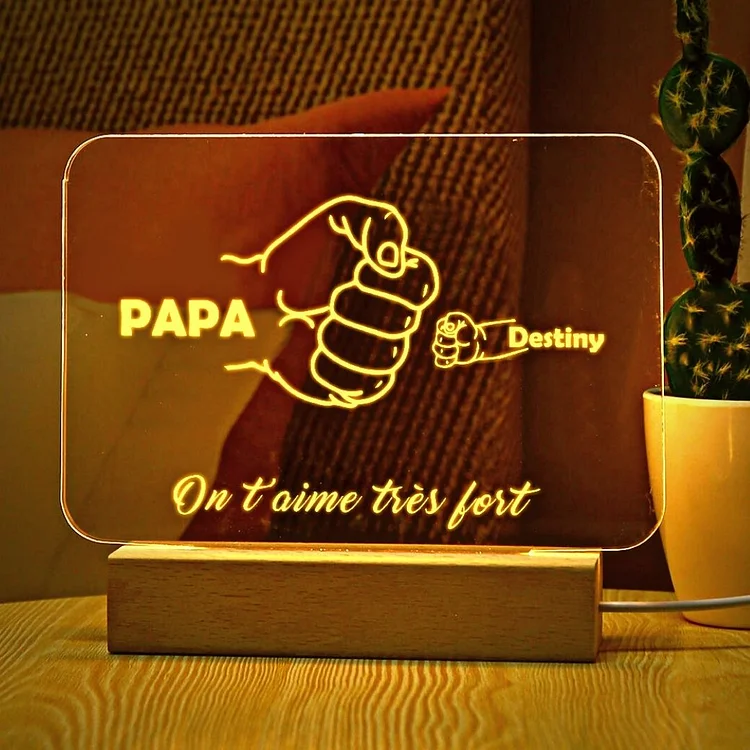Lampe de chevet LED Poings 2 Prénoms personnalisé avec texte pour papa Jessemade FR