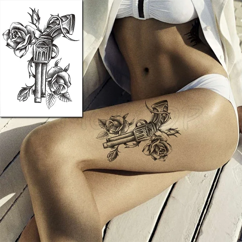 Temporary Tattoo Stickers Sexy Rose Heart-shaped Wreath Fake Tatto Waterproof Tatoo Back Leg Arm Belly Big Size for Women Girl