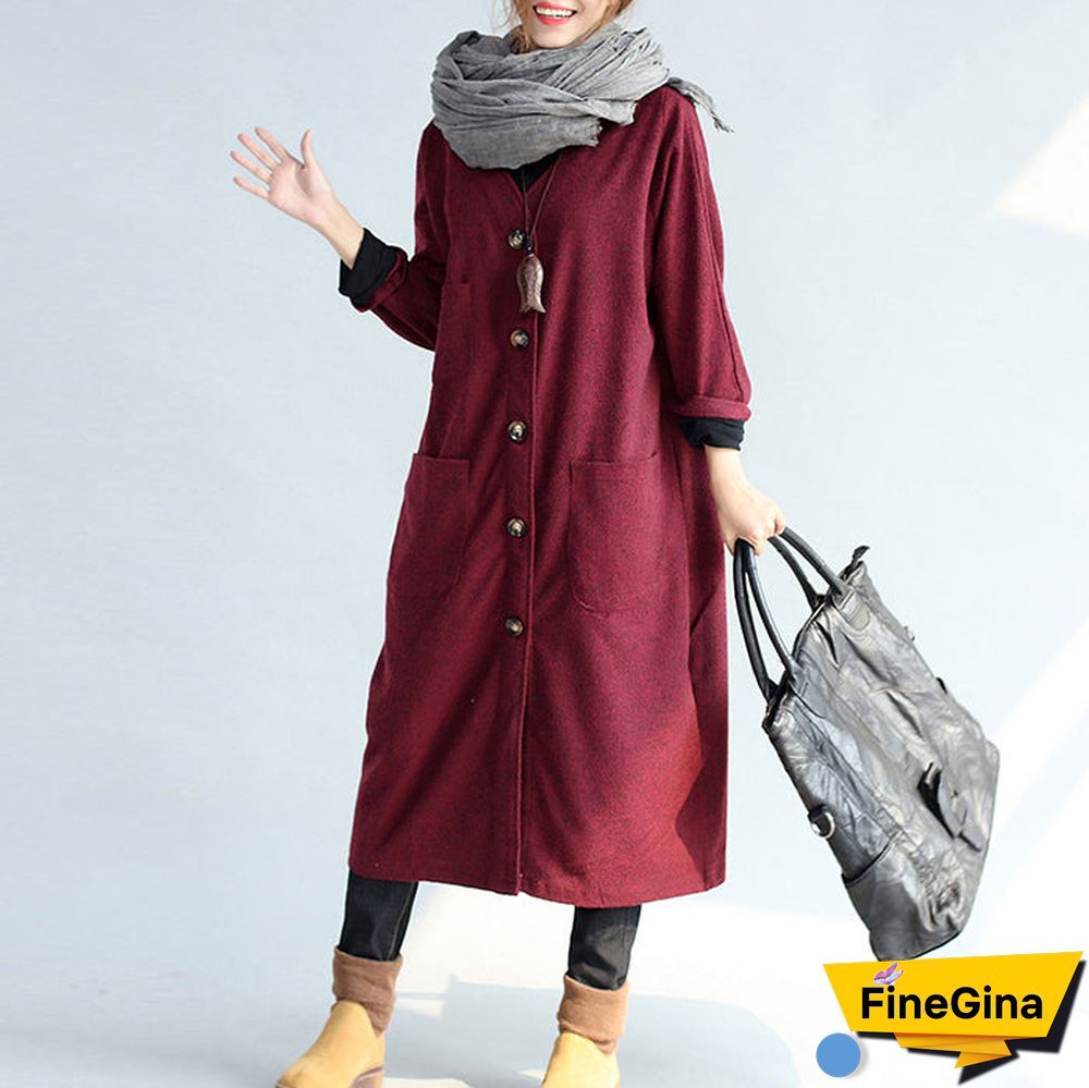 red winter cotton cardigans plus size long sleeve woolen vintage trench coats