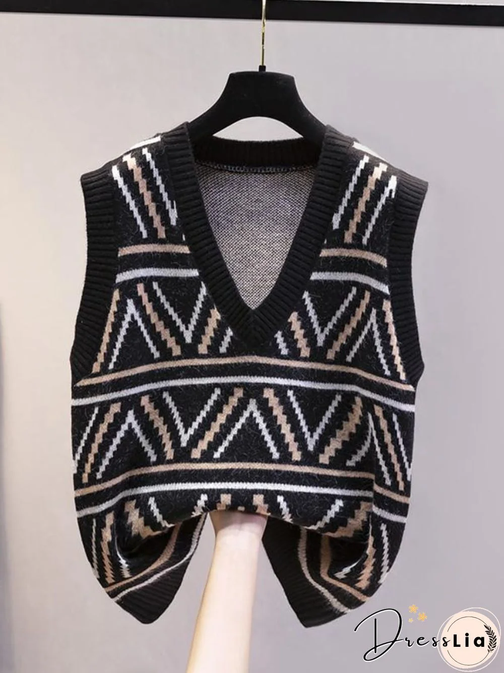 Sweater Vest Women New Autumn Winter V-neck Loose Knit Vest Diamond Lattice Tops Knitted Vest Women Casual Sweater Pullover