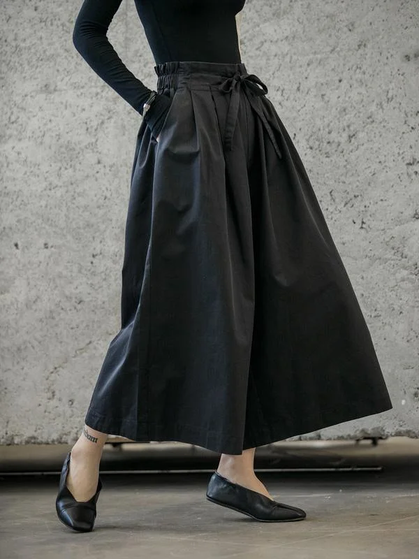 Retro Black Bandage Wide Leg Casual Pants