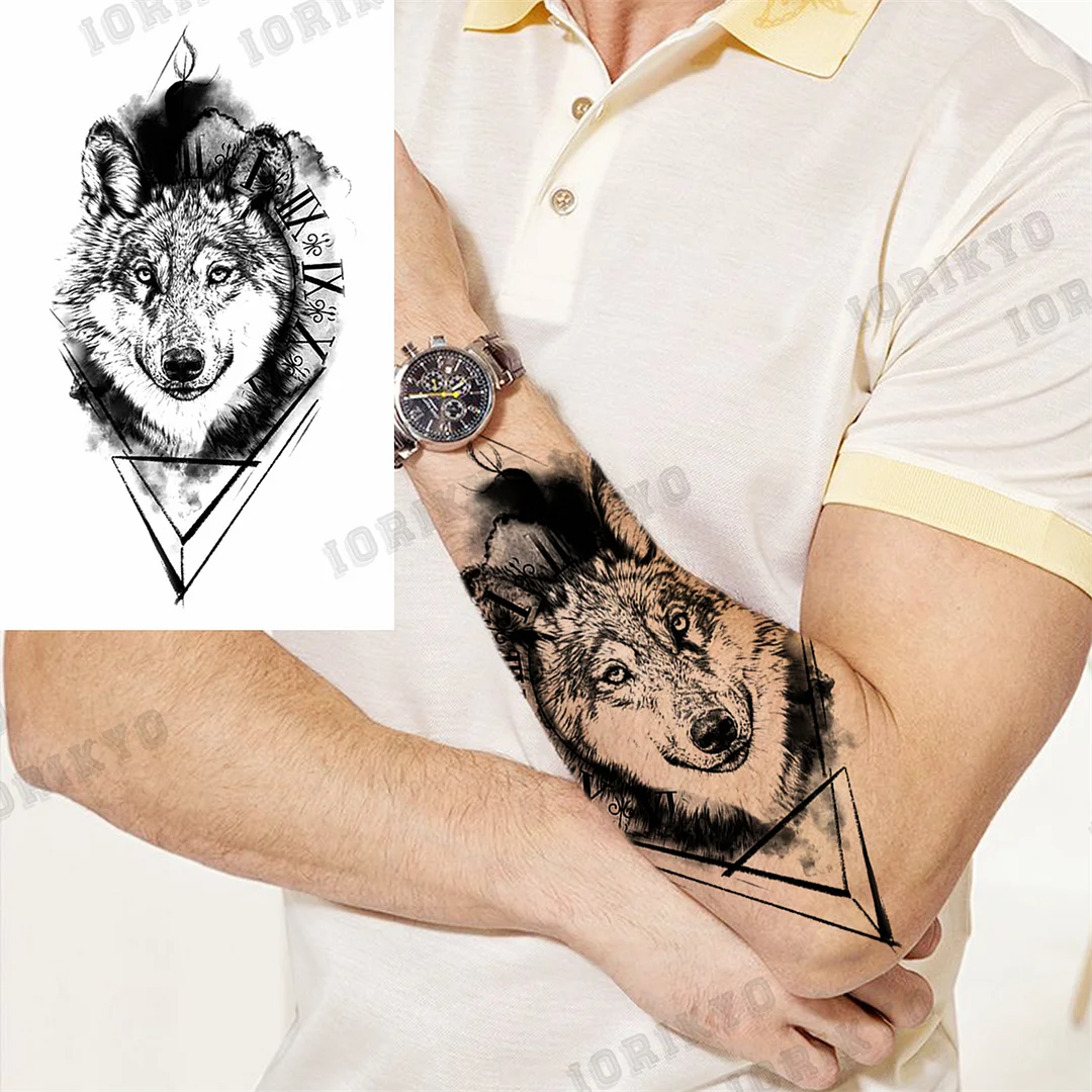 Sdrawing Tiger Skull Wolf Temporary Tattoos For Men Adult Crown Compass Pirate Warrior Fake Tattoo Body Art Decoration Tatoos Paper