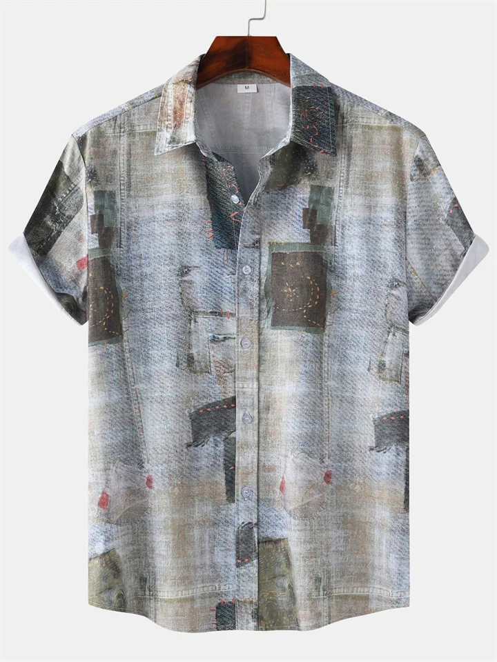 Men's Hawaiian Style Beach Digital Printed Men's Short Sleeved Shirt