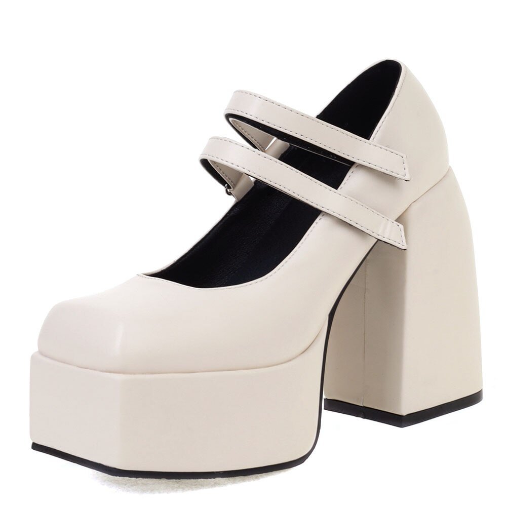 Yyvonne Big Size 43 Elegant Buckle High Heel Shallow Platform Women Mary Jane Pumps Dress Elegant Stylish Party Paring Shoes
