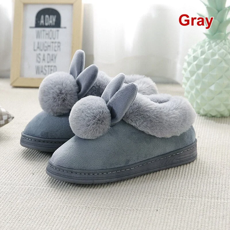 Women Winter Slippers Plush Female Indoor Home Slipper Shoes Casual Ladies Soft Comfort Warm House Shoes Woman Furry Rabbit Ears