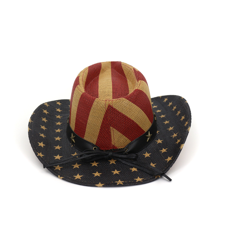 American Flag Vintage Western Cowboy Straw Hat-inspireuse