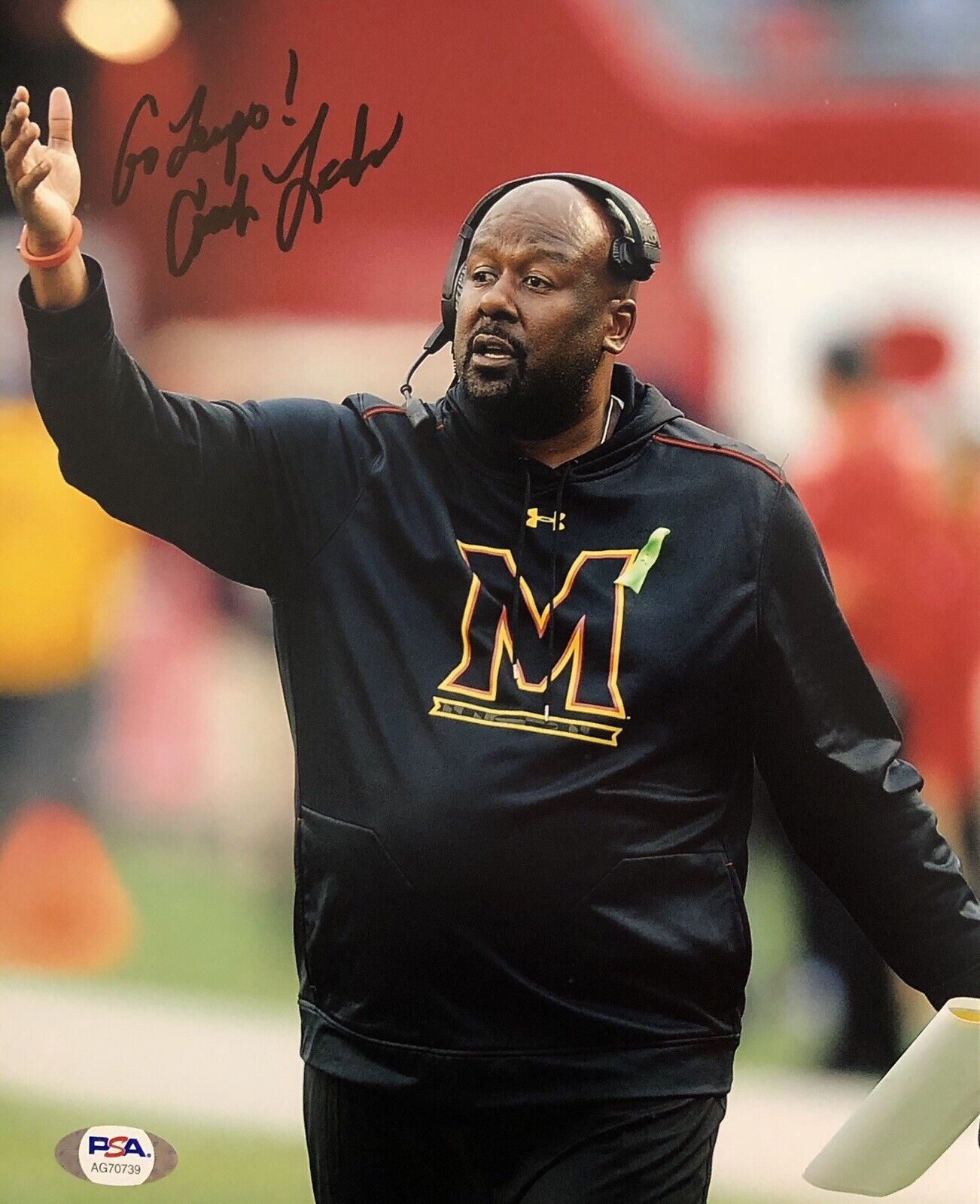 Mike Locksley Signed Autographed Maryland Terrapins 8x10 Photo Poster painting Big Ten Psa/Dna