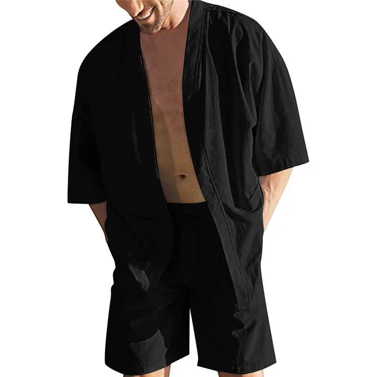 BrosWear Men's Solid Color Holiday Leisure Beach Cardigan