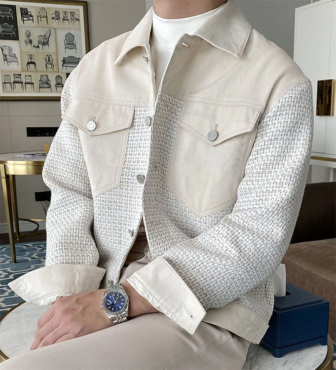Men's autumn and winter elegant tweed stitching jacket-barclient