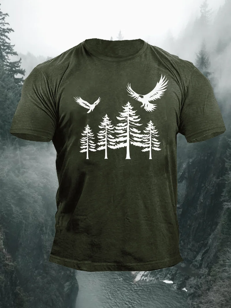Eagle and Tree Print Short Sleeve Men's T-Shirt in  mildstyles