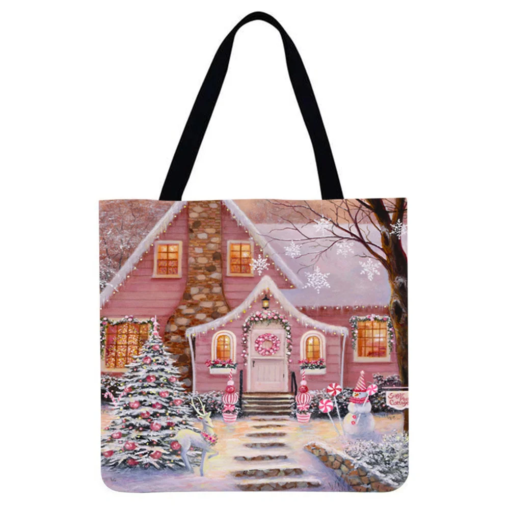 Linen Tote Bag-Snow house