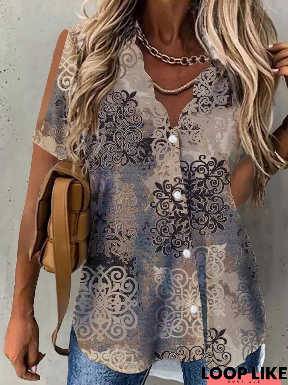 Casual Tribal Loosen Short Sleeve Tunic Blouse