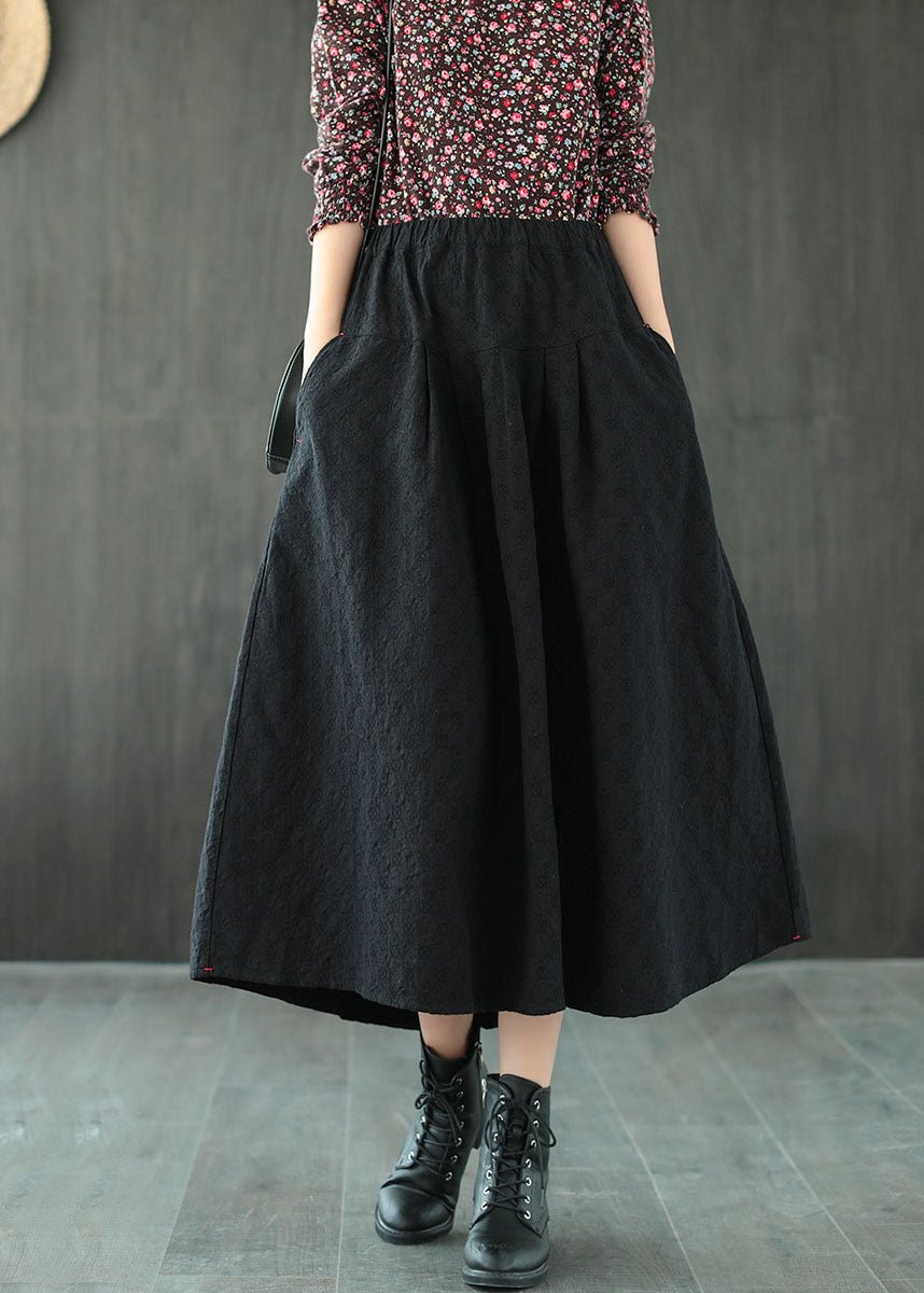 Black Jacquard Patchwork Loose A Line Skirt Spring CK274- Fabulory