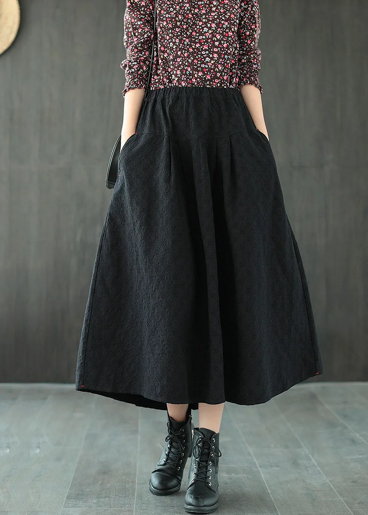Black Jacquard Patchwork Loose A Line Skirt Spring