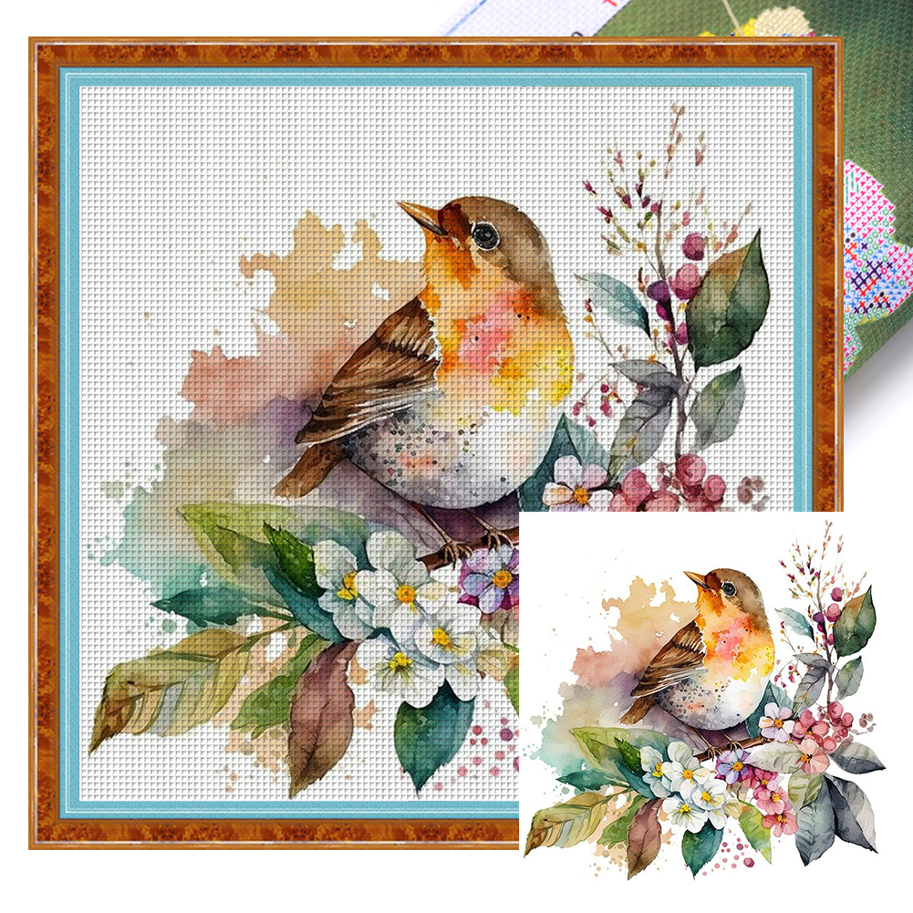 Flowers And Birds Full 18CT Pre-stamped Canvas(20*20cm) Cross Stitch
