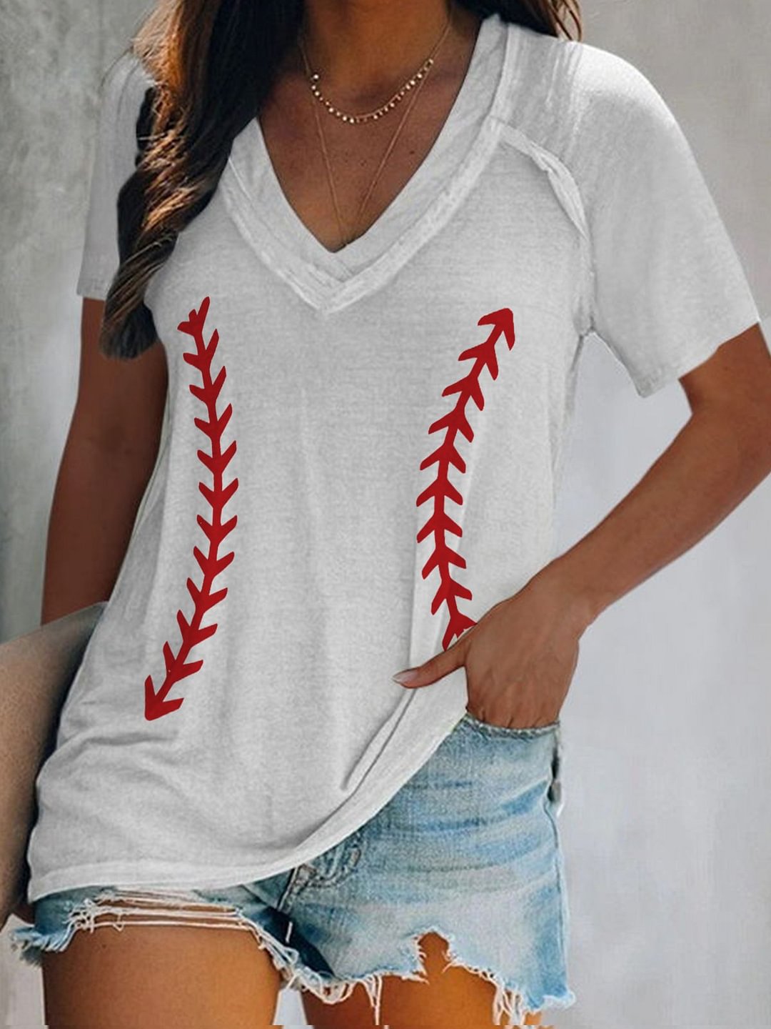 Baseball Print V-Neck T-Shirt
