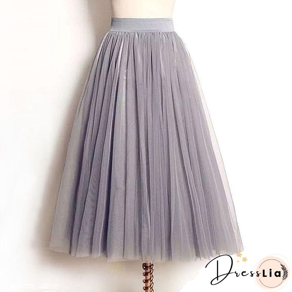 Tulle Skirts Women Spring Summer Elastic High Waist Skirt Womens Tutu Maxi Pleated Skirt Fashion
