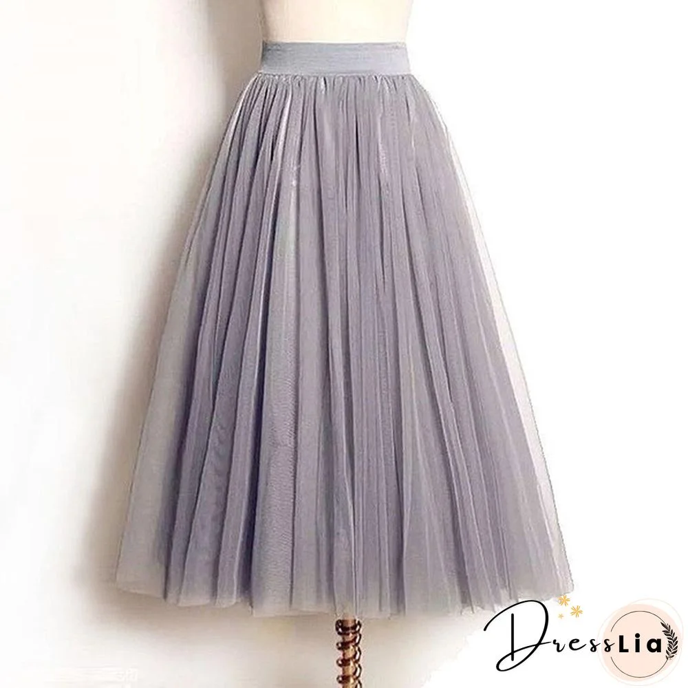 Tulle Skirts Women Spring Summer Elastic High Waist Skirt Womens Tutu Maxi Pleated Skirt Fashion