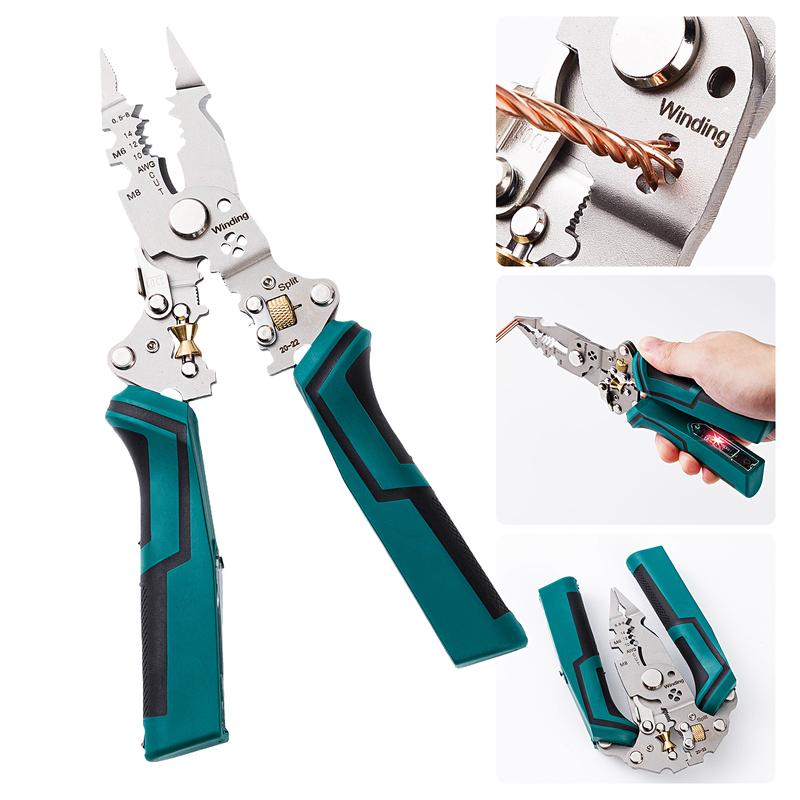 16 in 1 Wire Stripper Twister for Cutting and Pulling Wires,Cable Scissors,Voltage Tester Pliers, 12V to 250V Live,Null,Hot Wire Judgment AC DC, Audible and Flashing LED Alarms