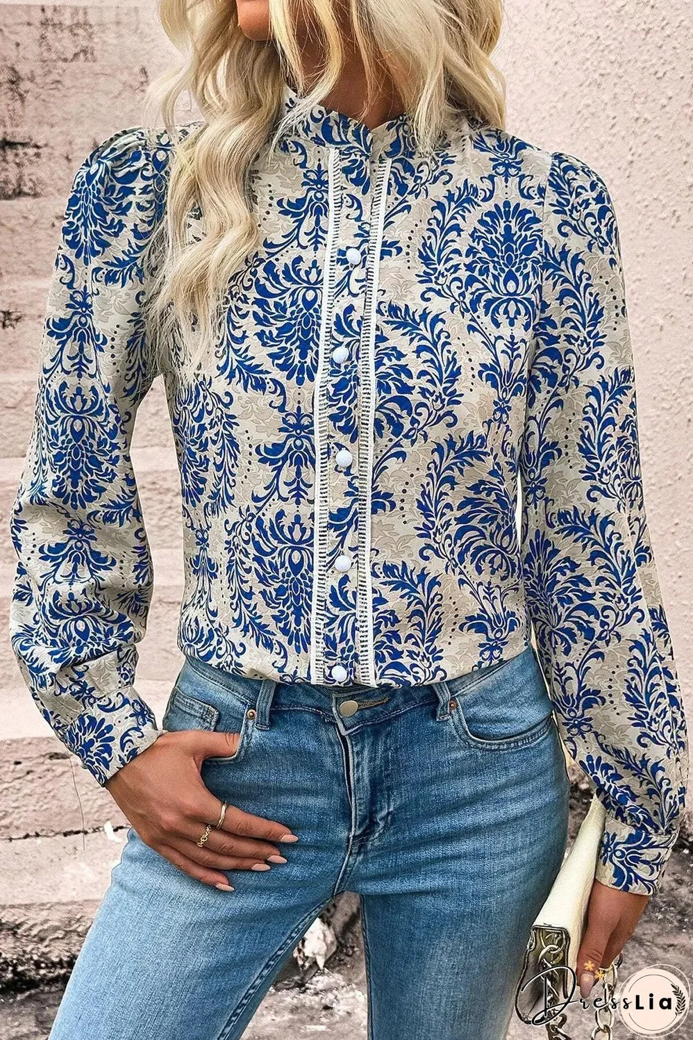 Printed Mock Neck Long Sleeve Shirt