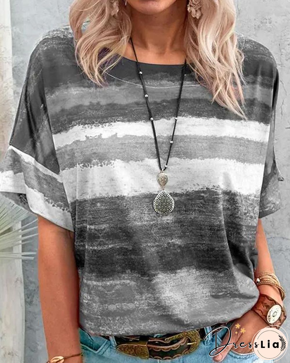 Contrast Watercolor Striped T-shirt
