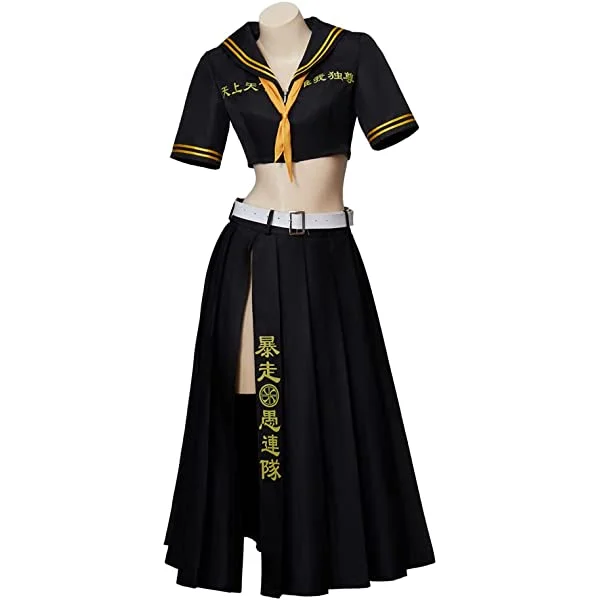 Manjiro Sano Cosplay Costume Tōkyō Ribenjāzu Cosplay Uniform Tops and Long Split Skirt Outfit for Women 