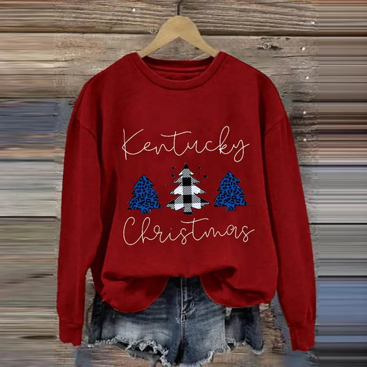 VChics Kentucky Christmas Print Crew Neck Sweatshirt